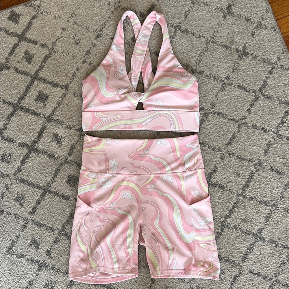 Fabletics Pink and Yellow Sports Bra